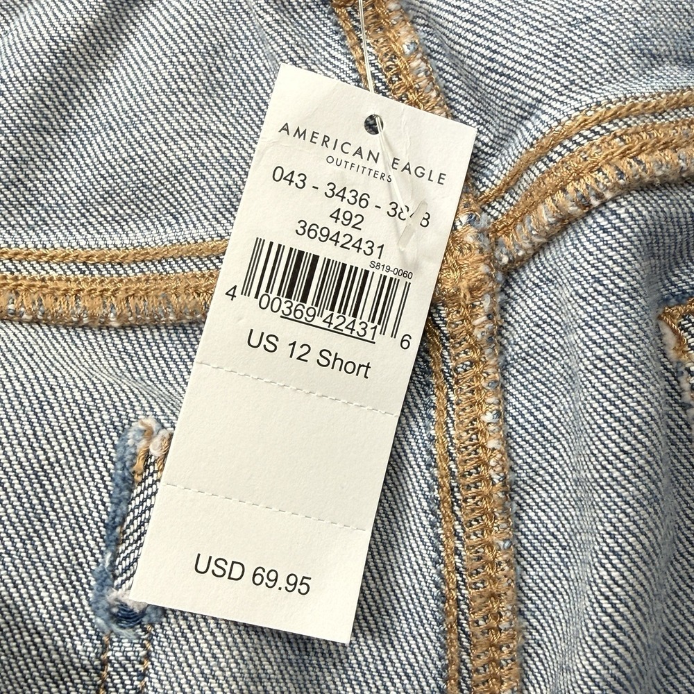 American Eagle Jeans Womens 12 Short Blue Tomgirl Mid Rise Stretch Denim Men - Picture 8 of 11